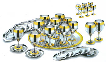 Принц стальной комплект с золотым декором Zepter-бокалов для воды с ликерными рюмками на 6 персон